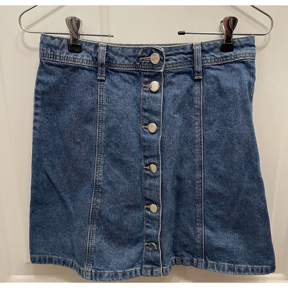 H&M Divided Light Denim‎ Button Front 90s Style Mini Skirt Size 4